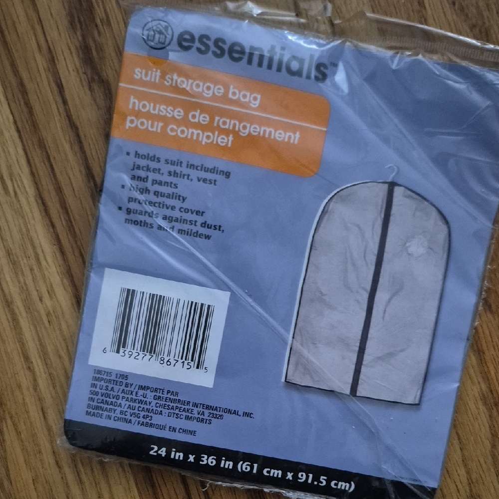 Essentials Black and Gray Suit Storage Bag